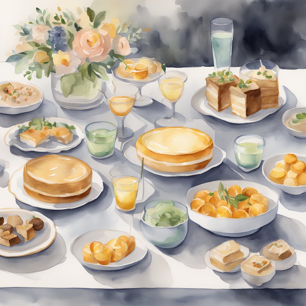 A table spread with gluten-free funeral catering in Ottawa options, including various dishes and desserts